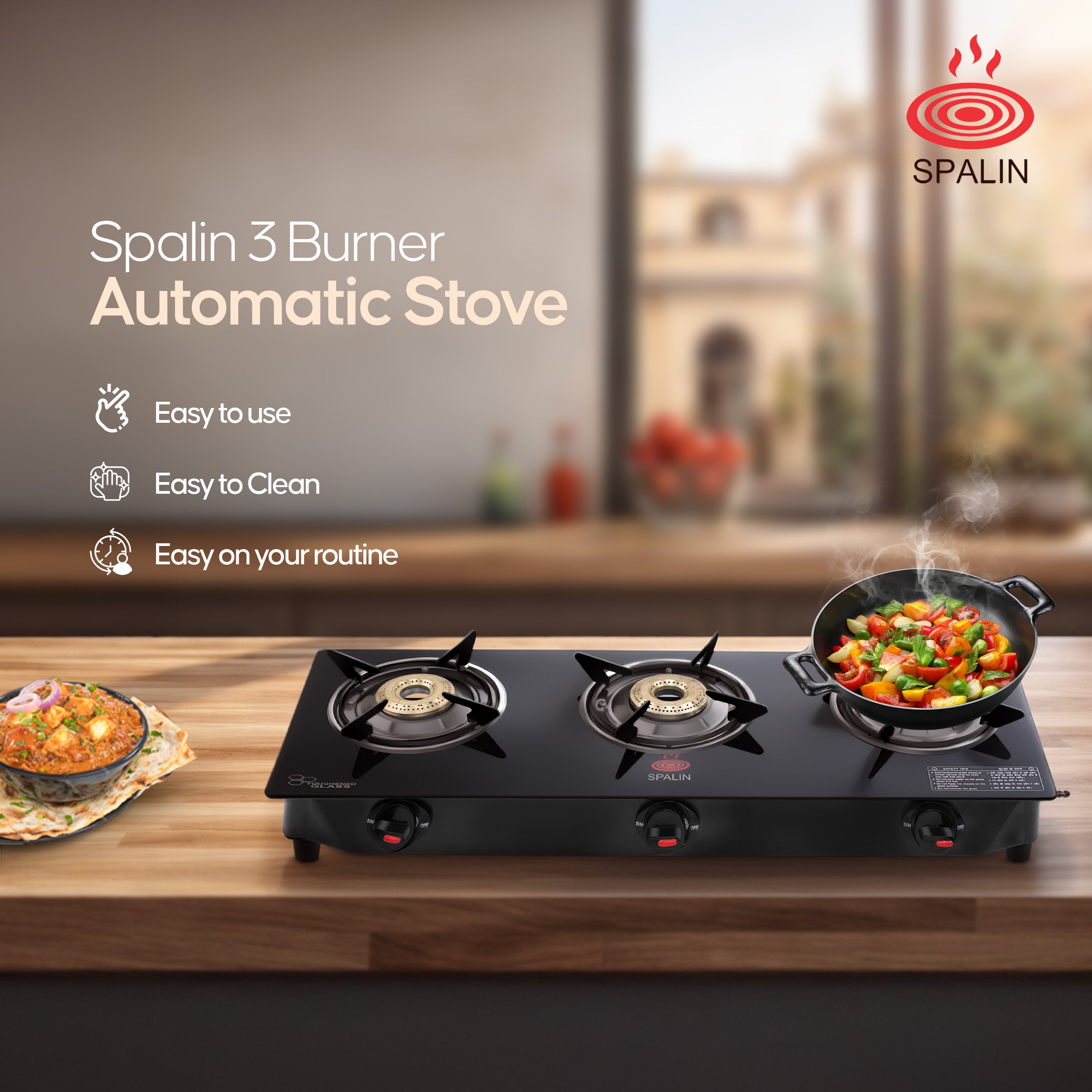3 BURNER GAS STOVE — AUTOMATIC